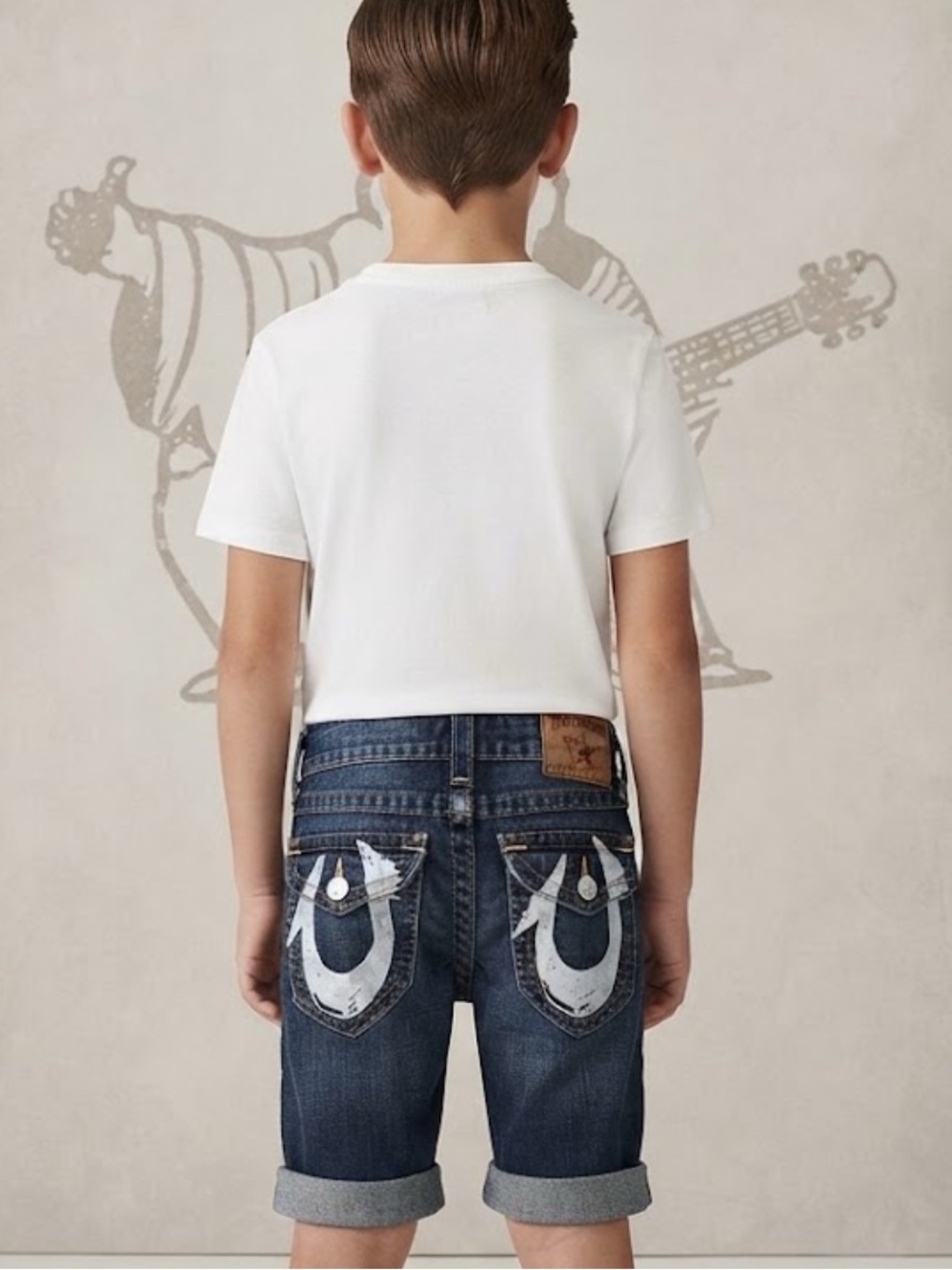 Authentic True Religion designer kids boys denim jeans cut off shorts sz 12